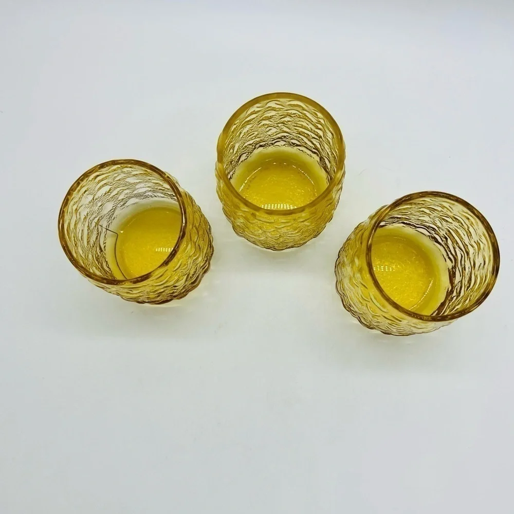 SET OF 3 VINTAGE YELLOW GOLD GLASSWARE 4” X 3” NUC